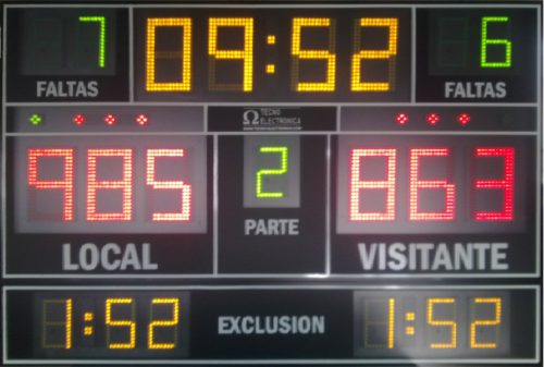 Marcador electrónico con cronómetos de expulsión para balonmano